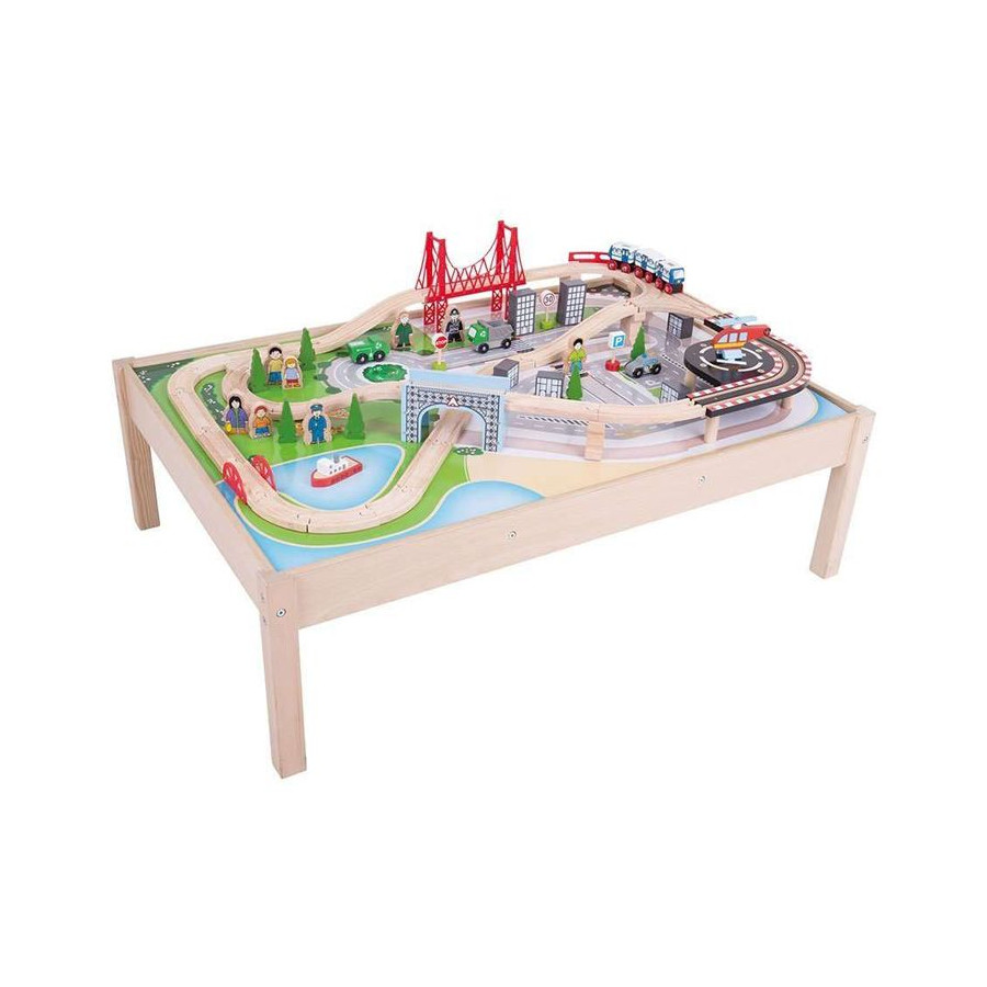 Grand Circuit De Train En Bois De La Ville Avec Table Et Decor Bigjigs